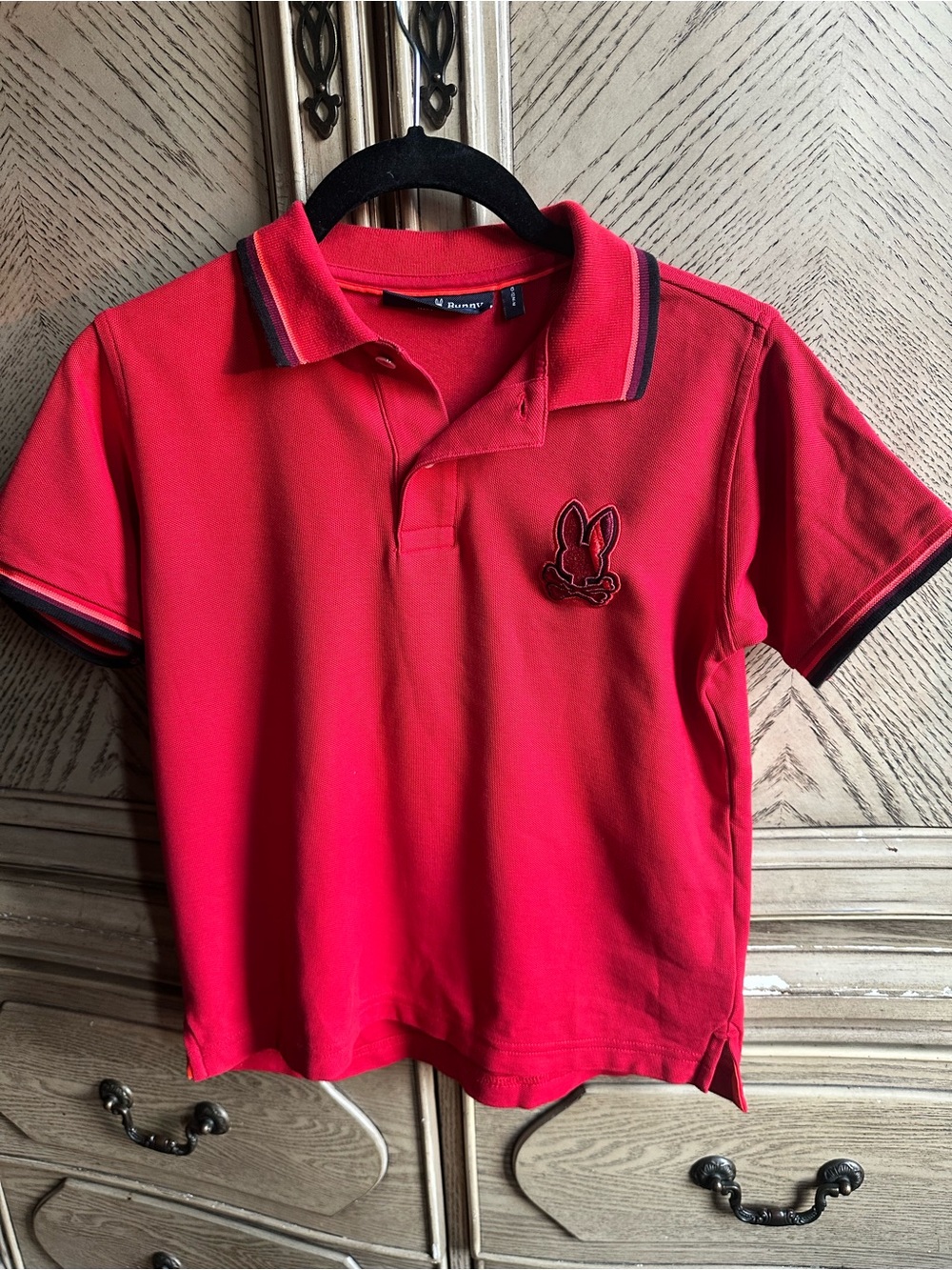Psycho Bunny Boys Red Polo Shirt with Black Trim